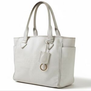 Loewe Madrid Heritage Pebbled Leather Tote Bag in Off White
